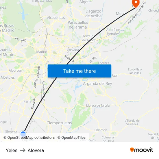 Yeles to Alovera map
