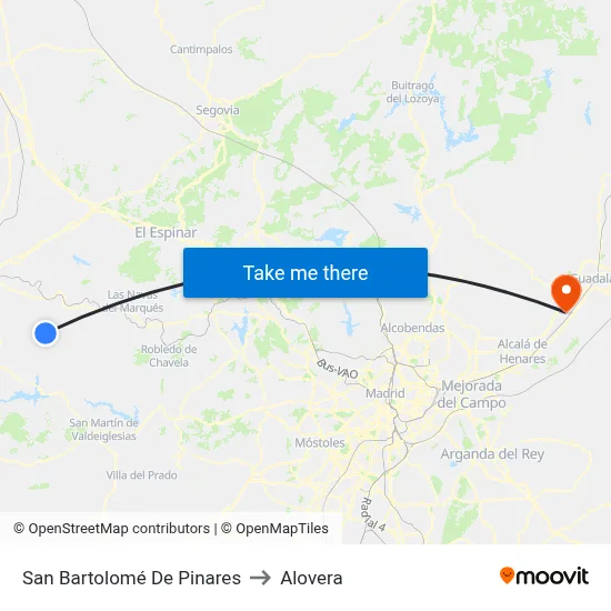 San Bartolomé De Pinares to Alovera map