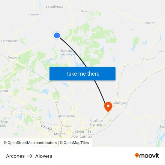 Arcones to Alovera map