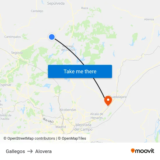 Gallegos to Alovera map