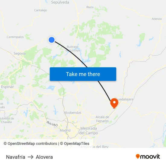Navafría to Alovera map