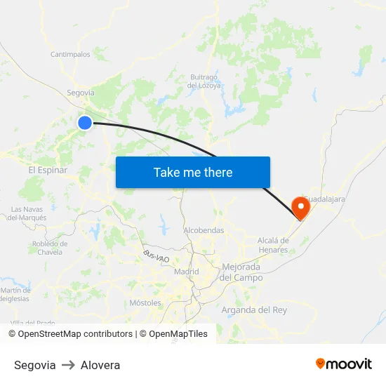 Segovia to Alovera map