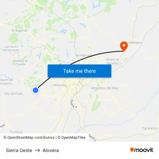Sierra Oeste to Alovera map