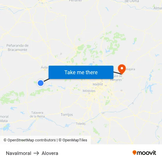 Navalmoral to Alovera map