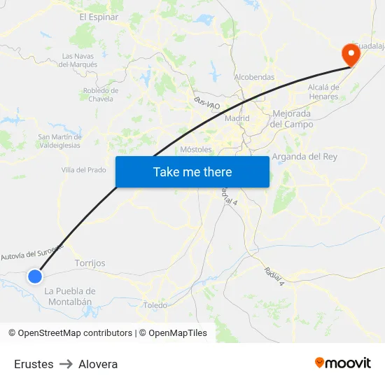 Erustes to Alovera map