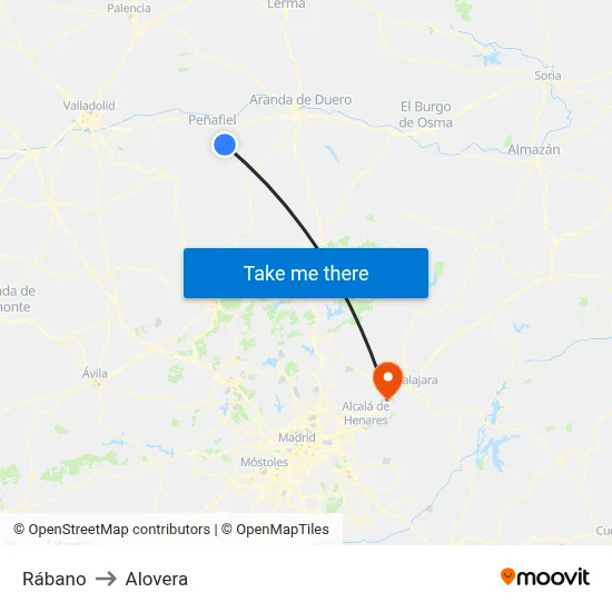 Rábano to Alovera map