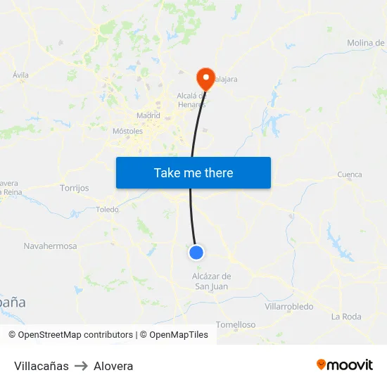 Villacañas to Alovera map