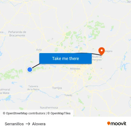 Serranillos to Alovera map