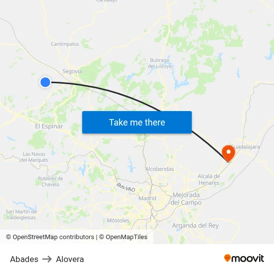 Abades to Alovera map