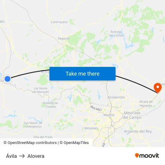 Ávila to Alovera map