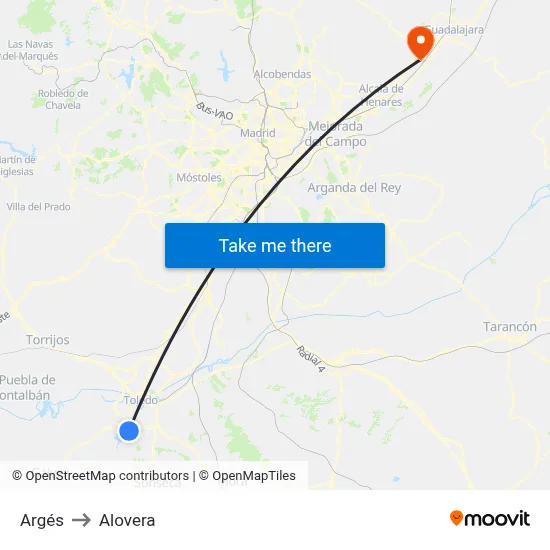 Argés to Alovera map