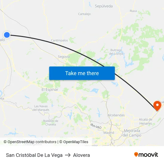 San Cristóbal De La Vega to Alovera map