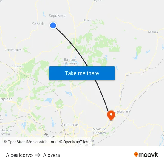 Aldealcorvo to Alovera map