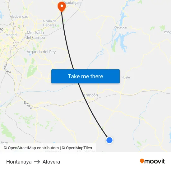 Hontanaya to Alovera map