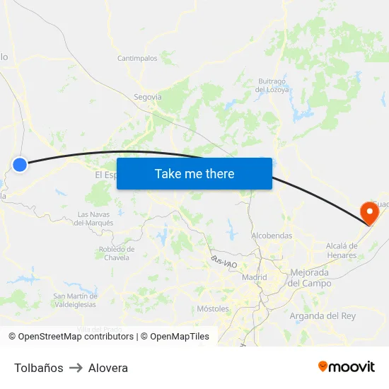 Tolbaños to Alovera map