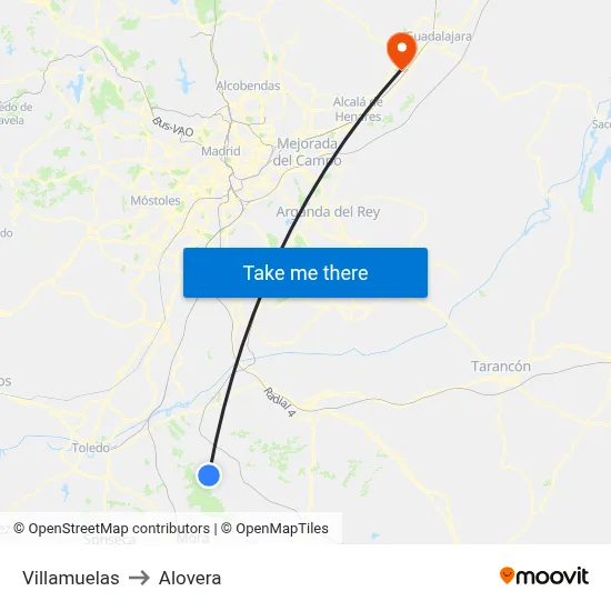 Villamuelas to Alovera map