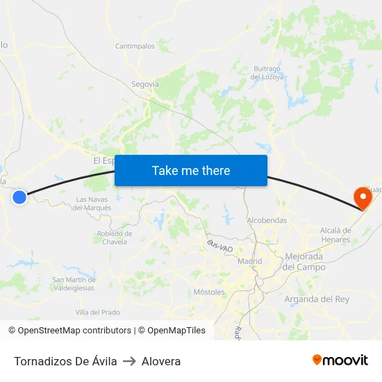 Tornadizos De Ávila to Alovera map