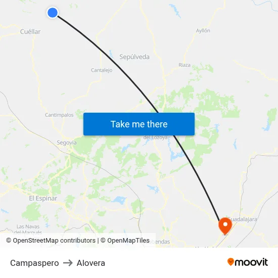 Campaspero to Alovera map