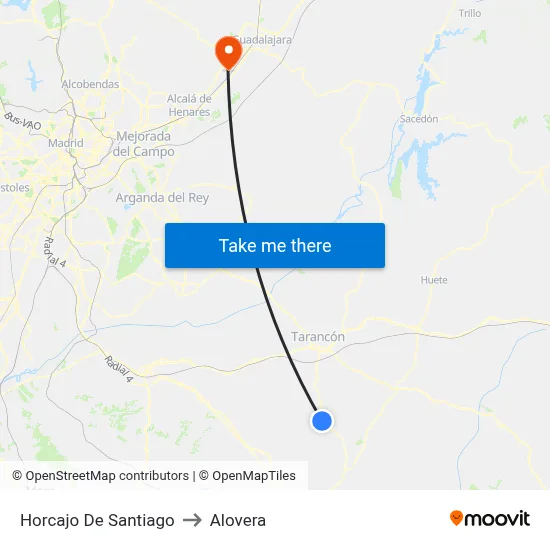Horcajo De Santiago to Alovera map