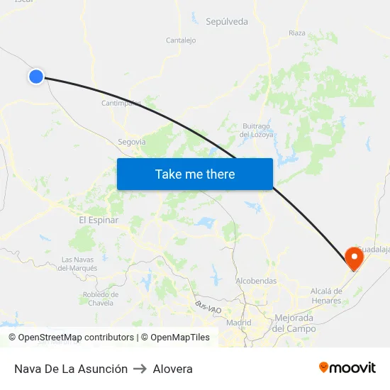 Nava De La Asunción to Alovera map