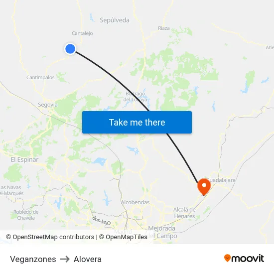 Veganzones to Alovera map