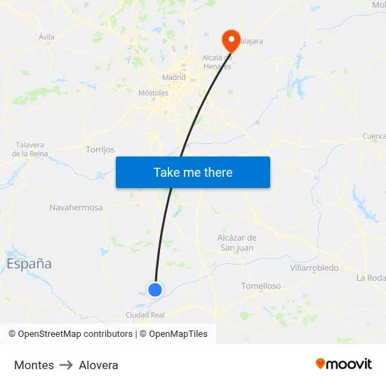 Montes to Alovera map