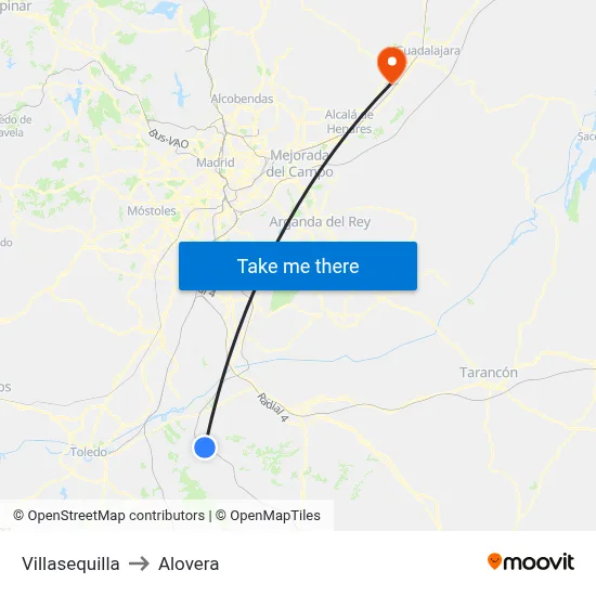 Villasequilla to Alovera map