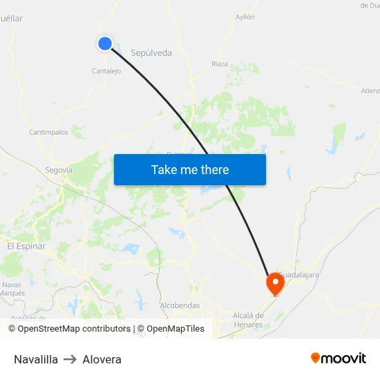 Navalilla to Alovera map