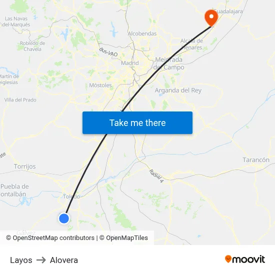Layos to Alovera map