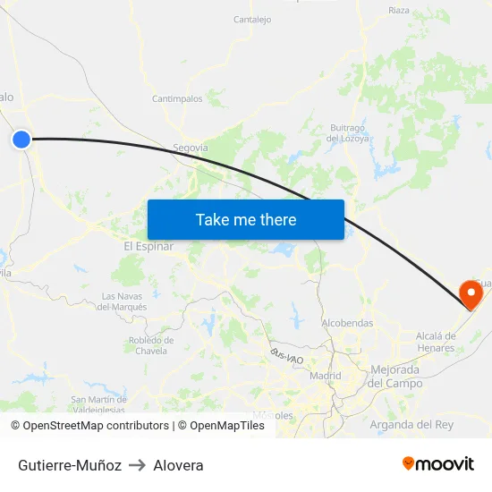 Gutierre-Muñoz to Alovera map