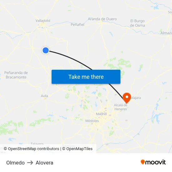 Olmedo to Alovera map