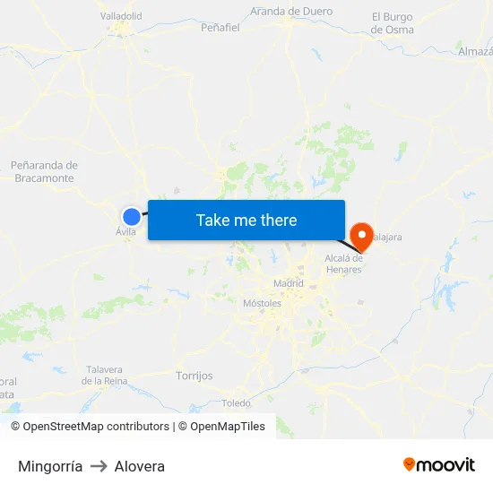 Mingorría to Alovera map