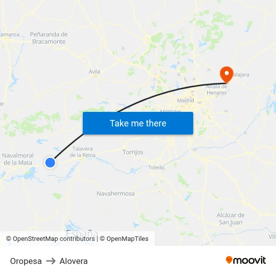 Oropesa to Alovera map