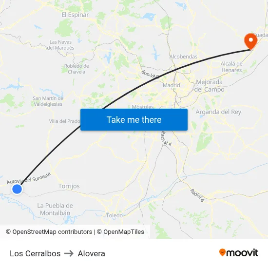 Los Cerralbos to Alovera map