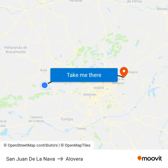 San Juan De La Nava to Alovera map