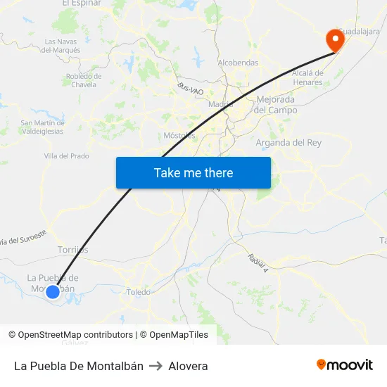 La Puebla De Montalbán to Alovera map