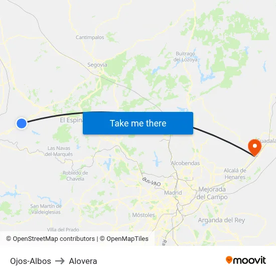 Ojos-Albos to Alovera map