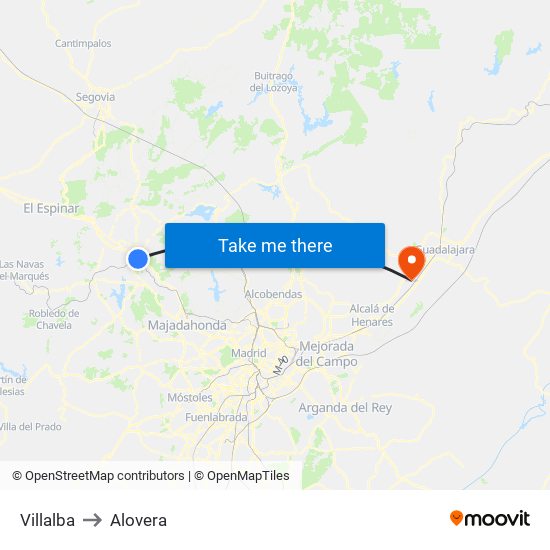 Villalba to Alovera map