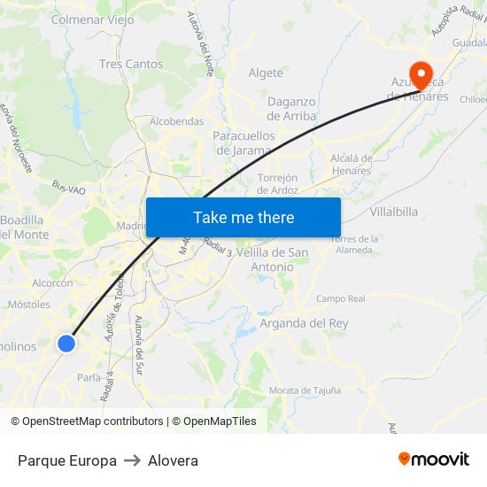 Parque Europa to Alovera map