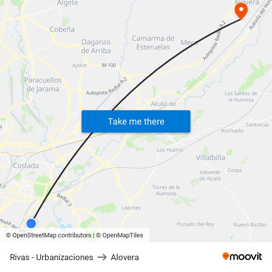 Rivas - Urbanizaciones to Alovera map