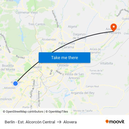 Berlín - Est. Alcorcón Central to Alovera map