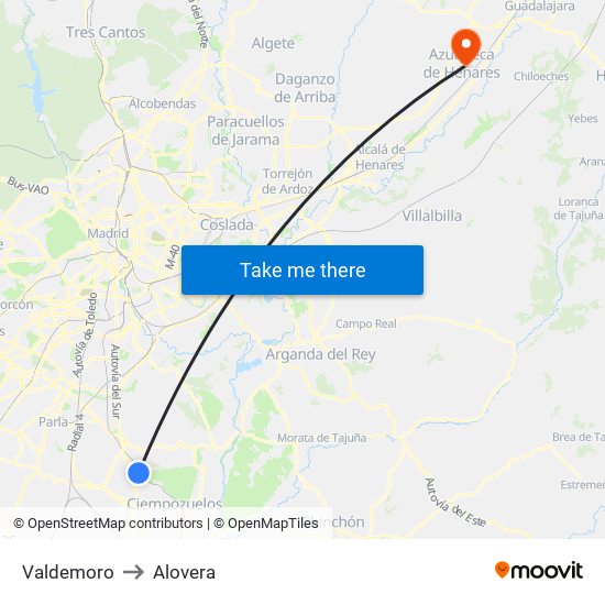 Valdemoro to Alovera map