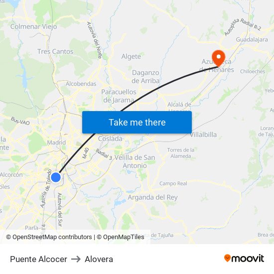 Puente Alcocer to Alovera map