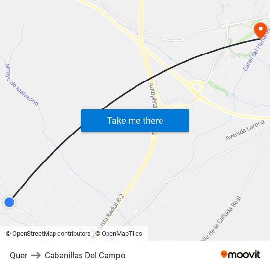 Quer to Cabanillas Del Campo map