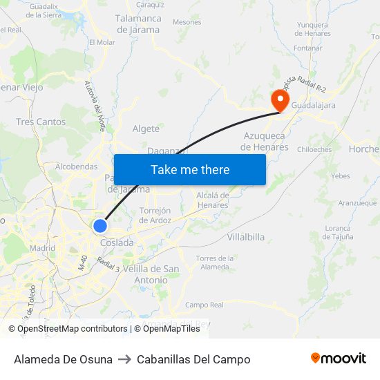 Alameda De Osuna to Cabanillas Del Campo map