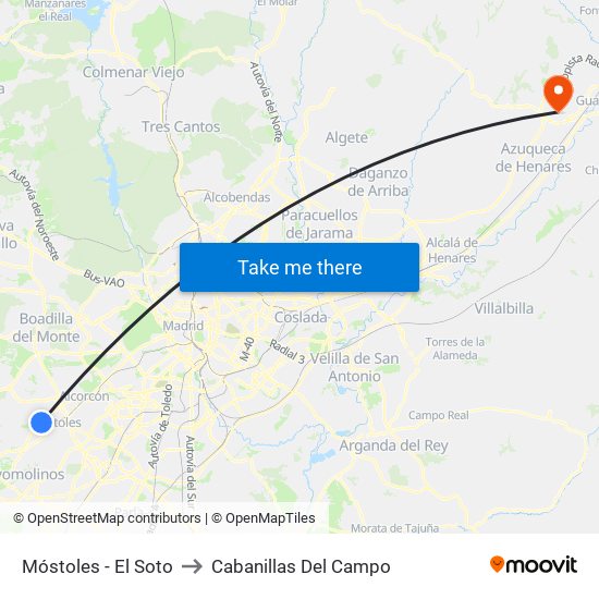 Móstoles - El Soto to Cabanillas Del Campo map