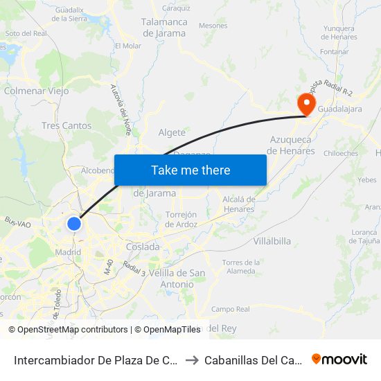 Intercambiador De Plaza De Castilla to Cabanillas Del Campo map