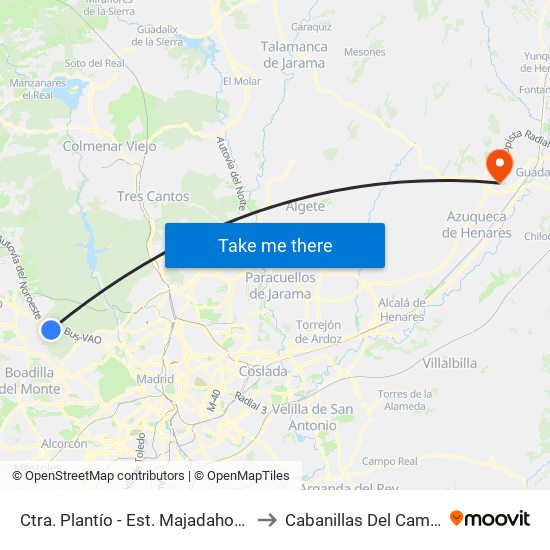 Ctra. Plantío - Est. Majadahonda to Cabanillas Del Campo map