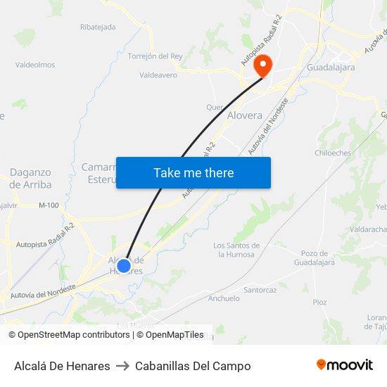 Alcalá De Henares to Cabanillas Del Campo map