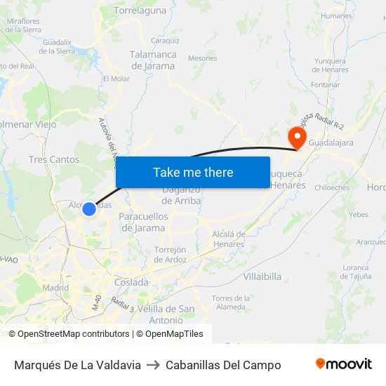 Marqués De La Valdavia to Cabanillas Del Campo map